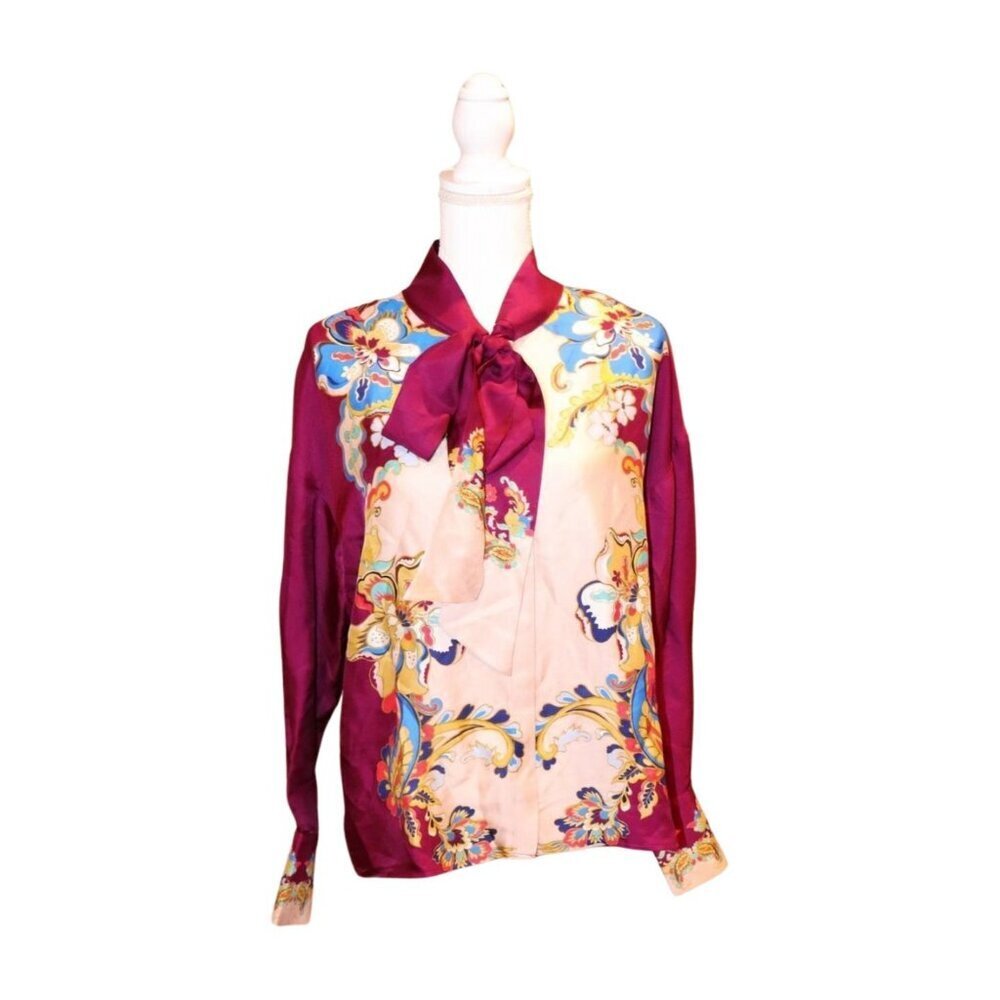 Johnny Was Jornada Bow Floral Print Blouse, Small NWT